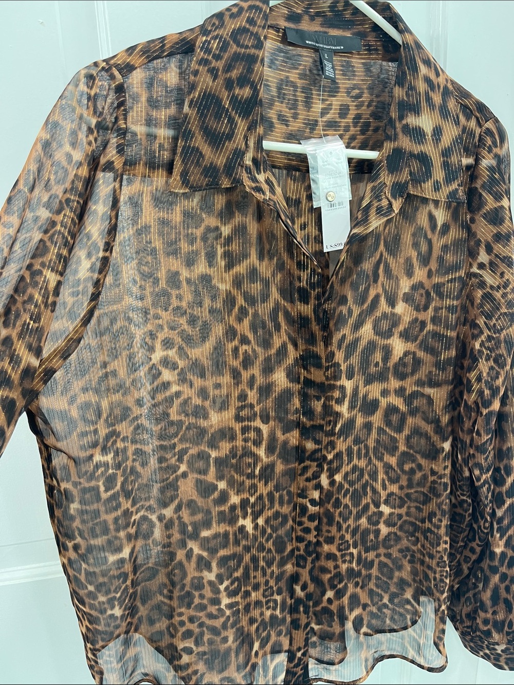 brand New with tags- White House Black Market Sheer Leopard-Print Blouse - Picture 3 of 4